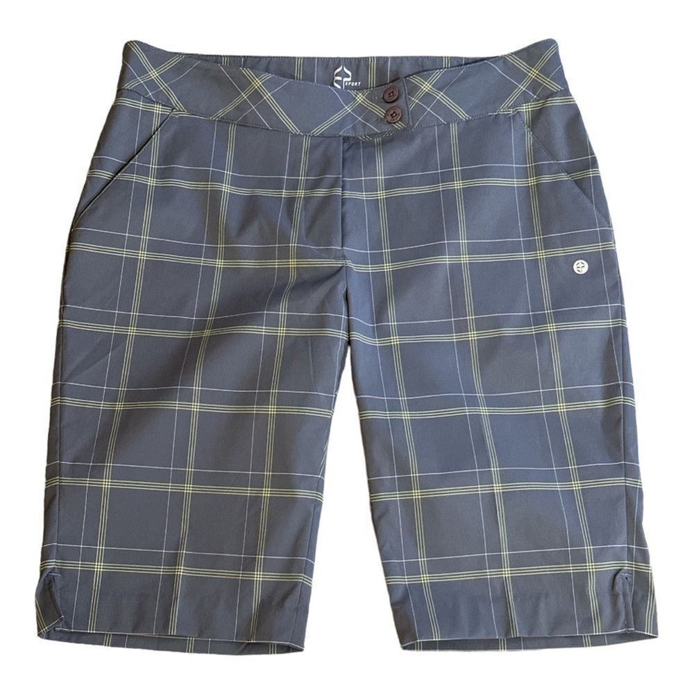 EP SPORT Women's Windowpane Plaid Bermuda Performance Golf Shorts Gray Size 10